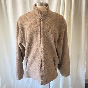 VTG Chaps Mens Sz XL Tan Sherpa Teddy Bear Pull On Hooded Pullover XL Retro